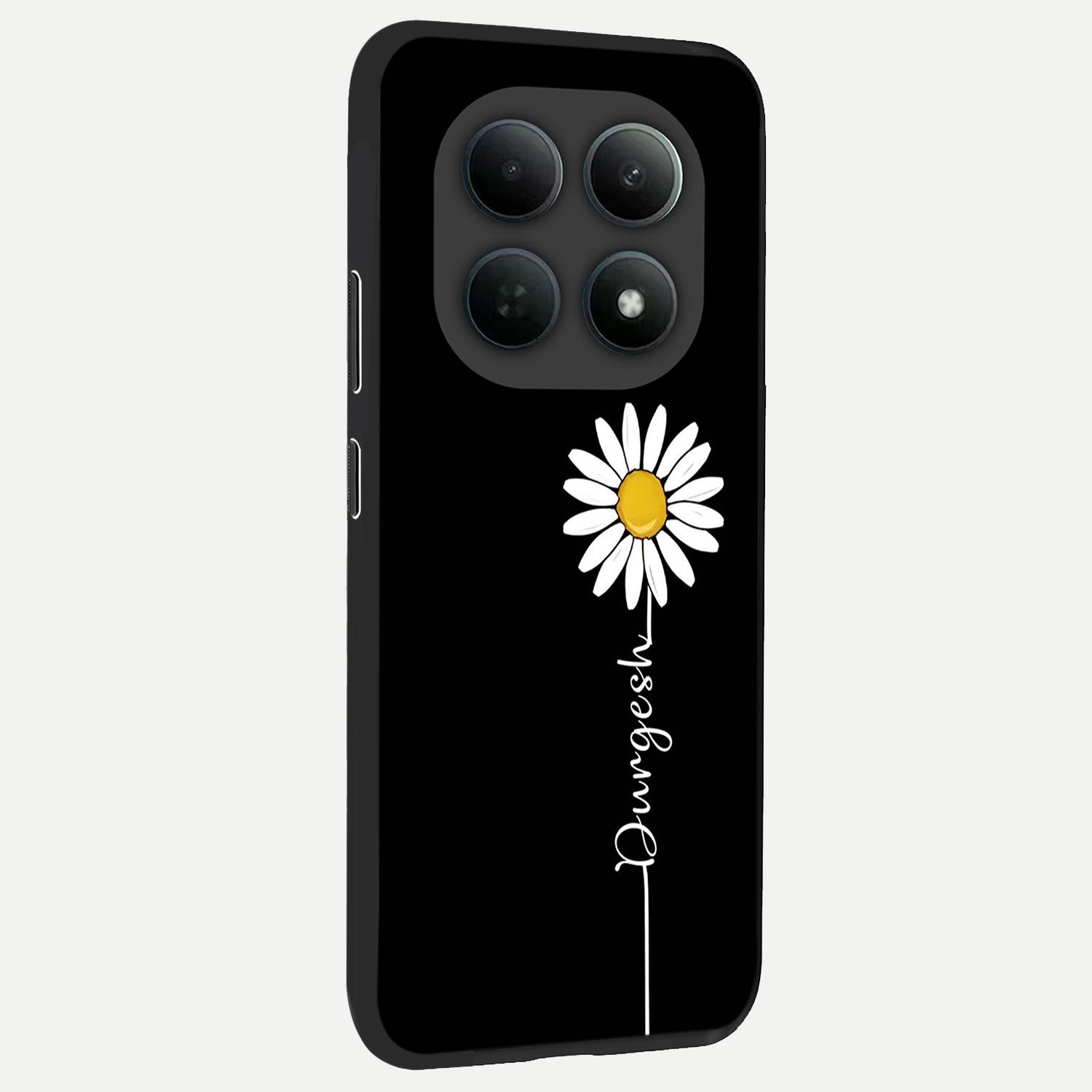  Custom Name White Flower back cover For Poco M8 Pro slim fit glass case with vibrant aesthetic design