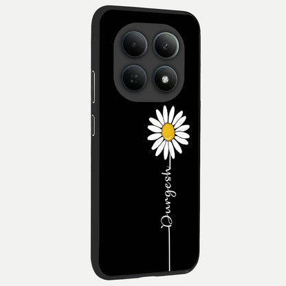  Custom Name White Flower back cover For Poco M8 Pro slim fit glass case with vibrant aesthetic design