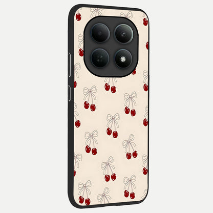  Cute Cherry Pattern back cover For Poco M8 Pro slim fit glass case with vibrant aesthetic design