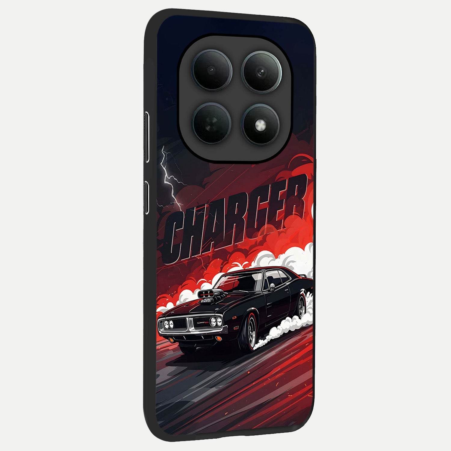  Dark Charger Fury back cover For Poco M8 Pro slim fit glass case with vibrant aesthetic design