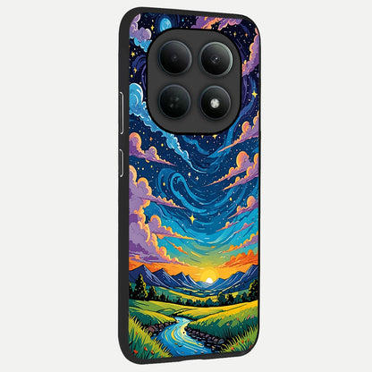  Dreamy Night Landscape back cover For Poco M8 Pro slim fit glass case with vibrant aesthetic design