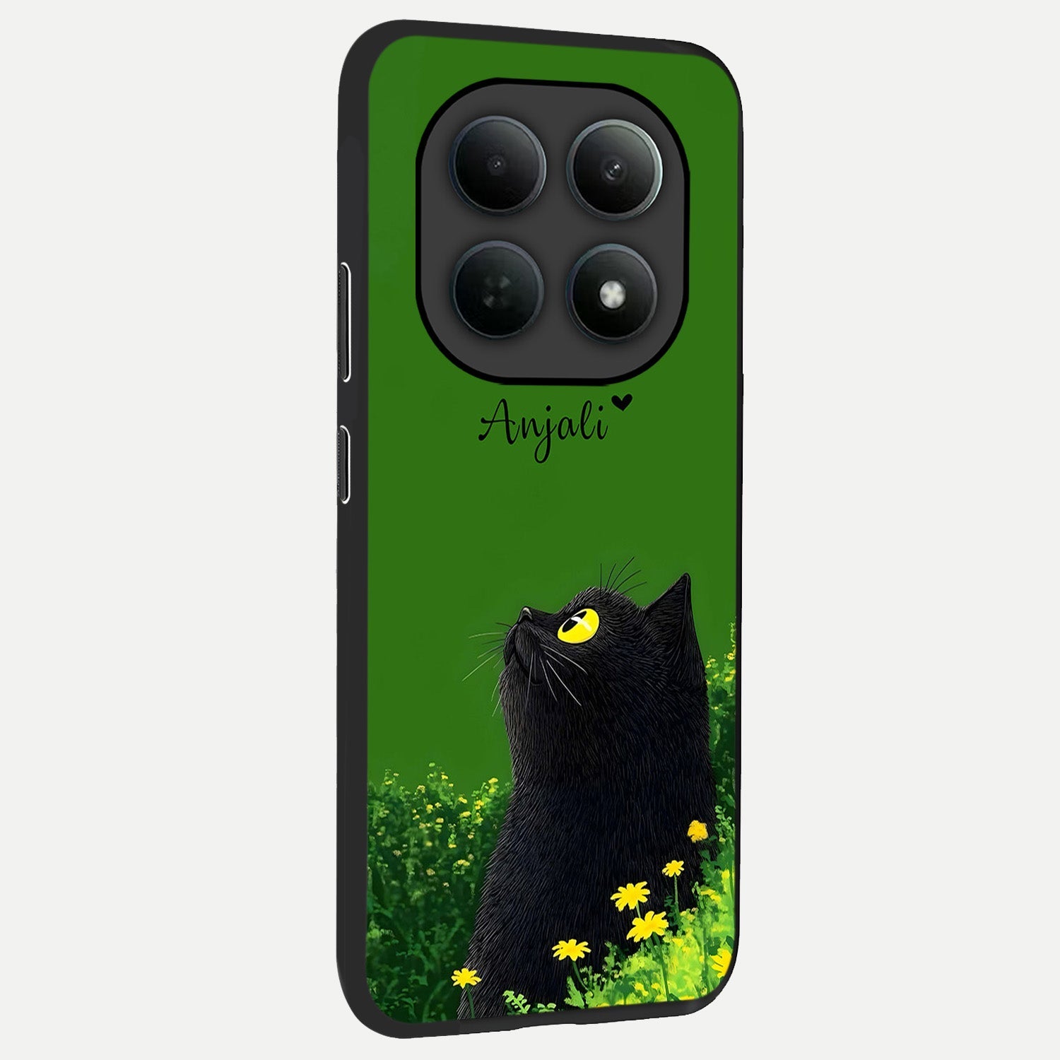  Emerald Cat Custom Name back cover For Poco M8 Pro slim fit glass case with vibrant aesthetic design