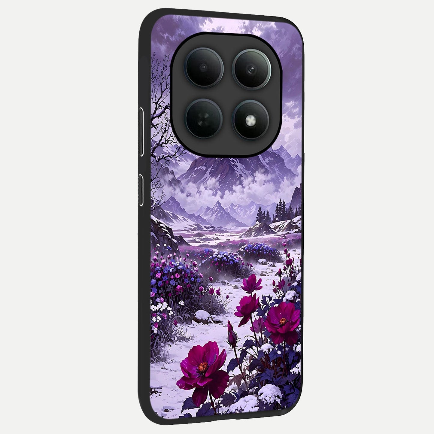  Flower Mountain View back cover For Poco M8 Pro slim fit glass case with vibrant aesthetic design