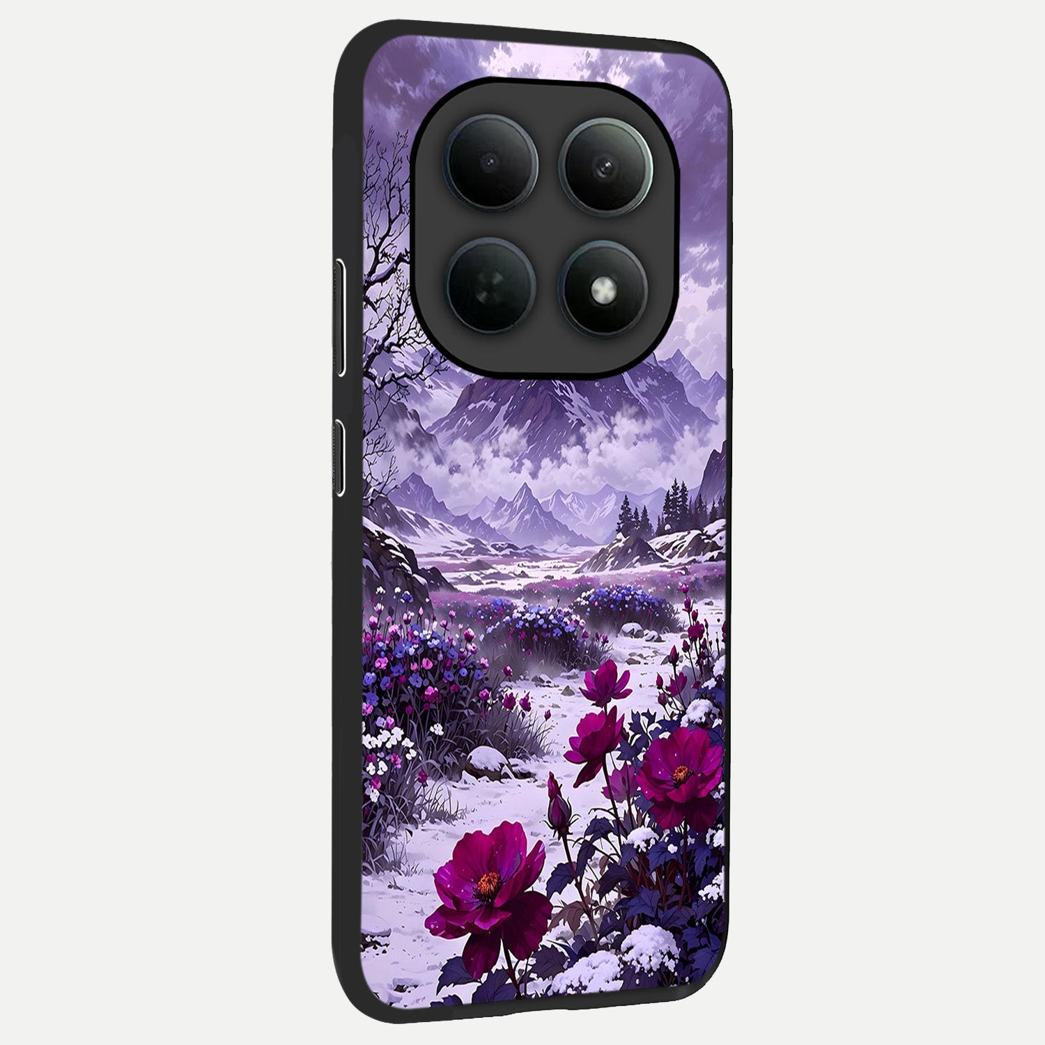  Flower Mountain View back cover For Poco M8 Pro slim fit glass case with vibrant aesthetic design