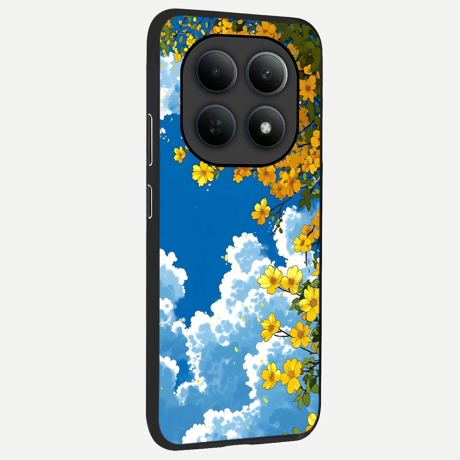  Golden Petal Sky back cover For Poco M8 Pro slim fit glass case with vibrant aesthetic design