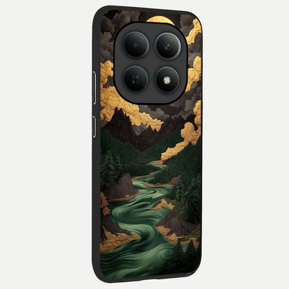  Golden River Moon back cover For Poco M8 Pro slim fit glass case with vibrant aesthetic design
