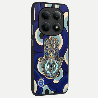  Hamsa Divine Guard back cover For Poco M8 Pro slim fit glass case with vibrant aesthetic design