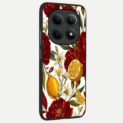  Lemon Rose Charm back cover For Poco M8 Pro slim fit glass case with vibrant aesthetic design