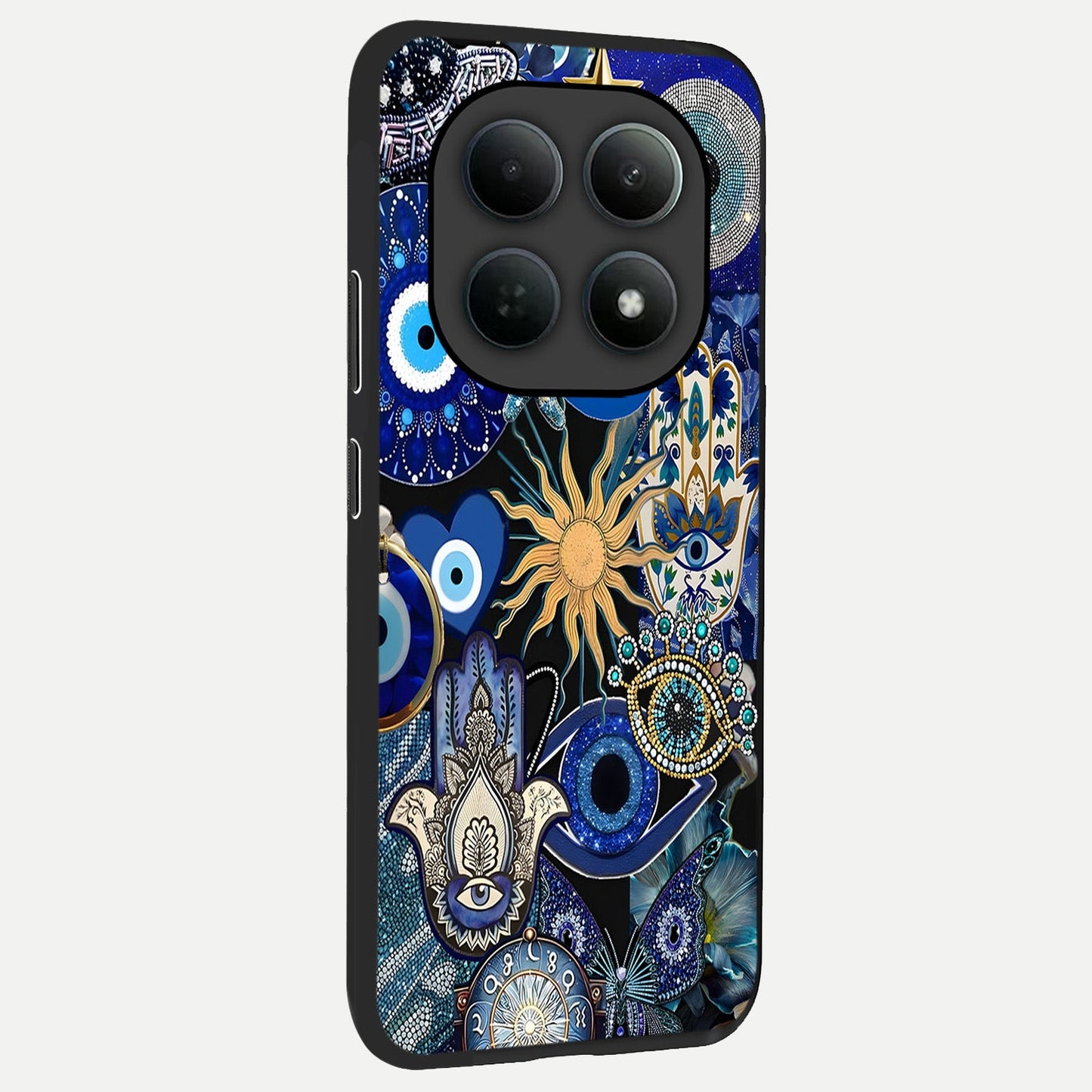  Mystic Blue Evil Eye back cover For Poco M8 Pro slim fit glass case with vibrant aesthetic design