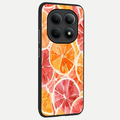  Orange Fruits Pattern back cover For Poco M8 Pro slim fit glass case with vibrant aesthetic design