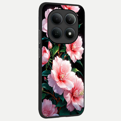  Peach Flower back cover For Poco M8 Pro slim fit glass case with vibrant aesthetic design