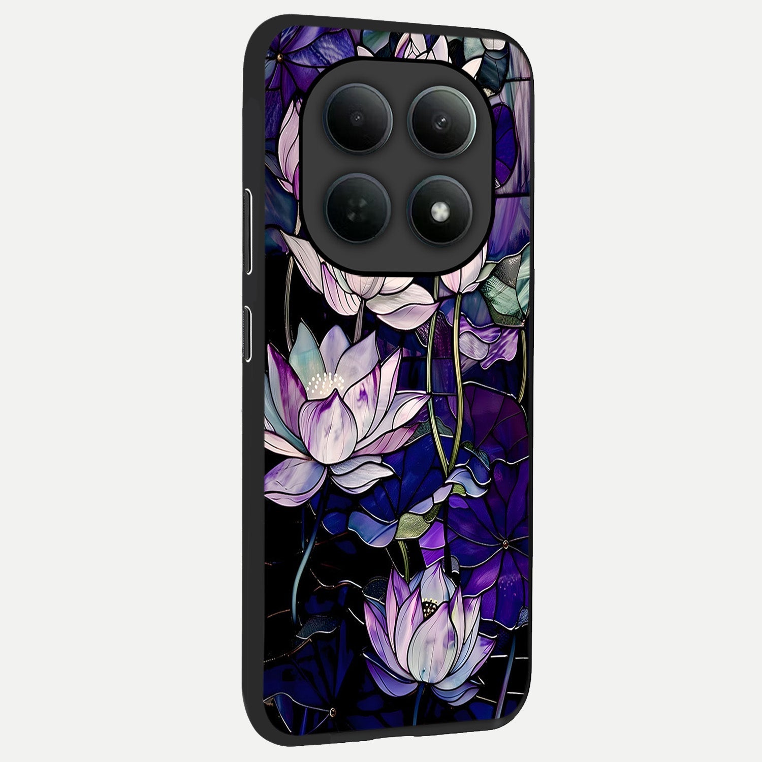  Purple Lotus Pattern back cover For Poco M8 Pro slim fit glass case with vibrant aesthetic design