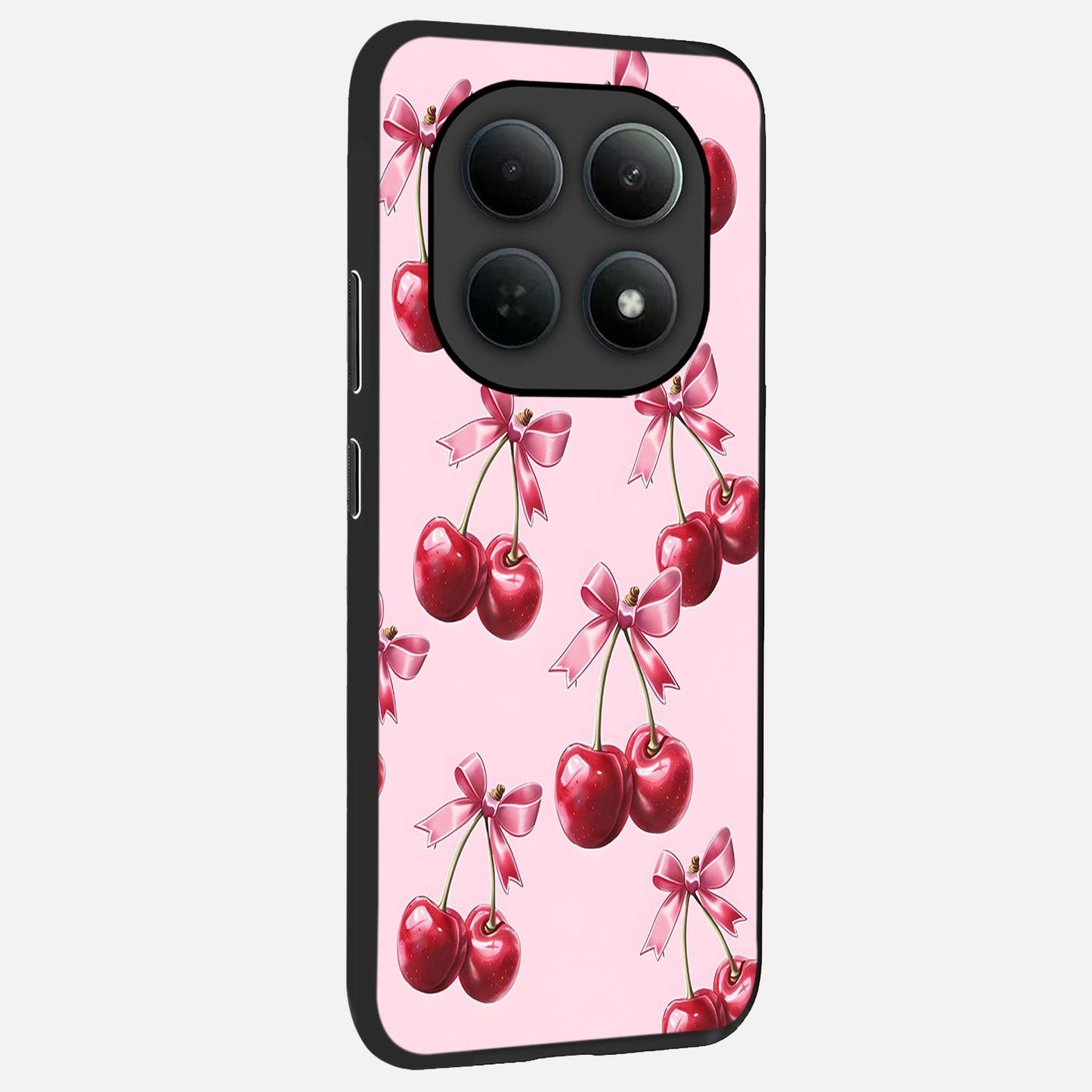  Red Cherries Pattern back cover For Poco M8 Pro slim fit glass case with vibrant aesthetic design