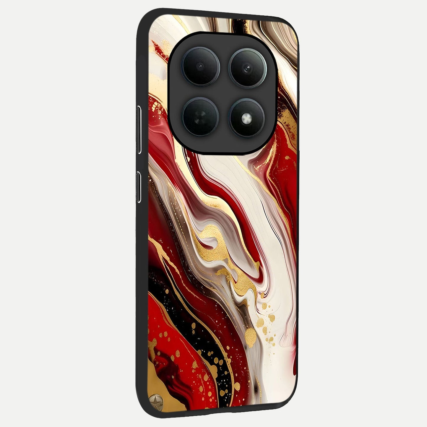  Red And White Marble back cover For Poco M8 Pro slim fit glass case with vibrant aesthetic design