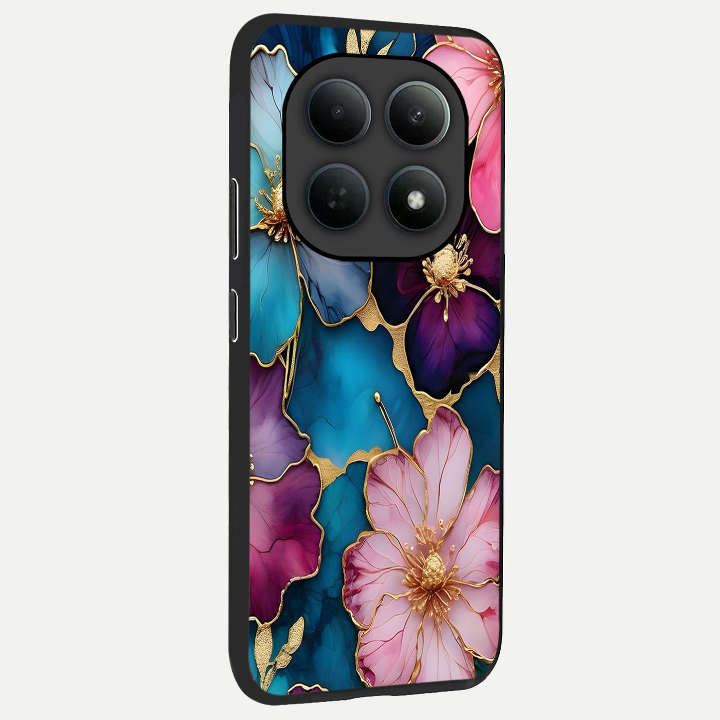  Sparkle Floral back cover For Poco M8 Pro slim fit glass case with vibrant aesthetic design