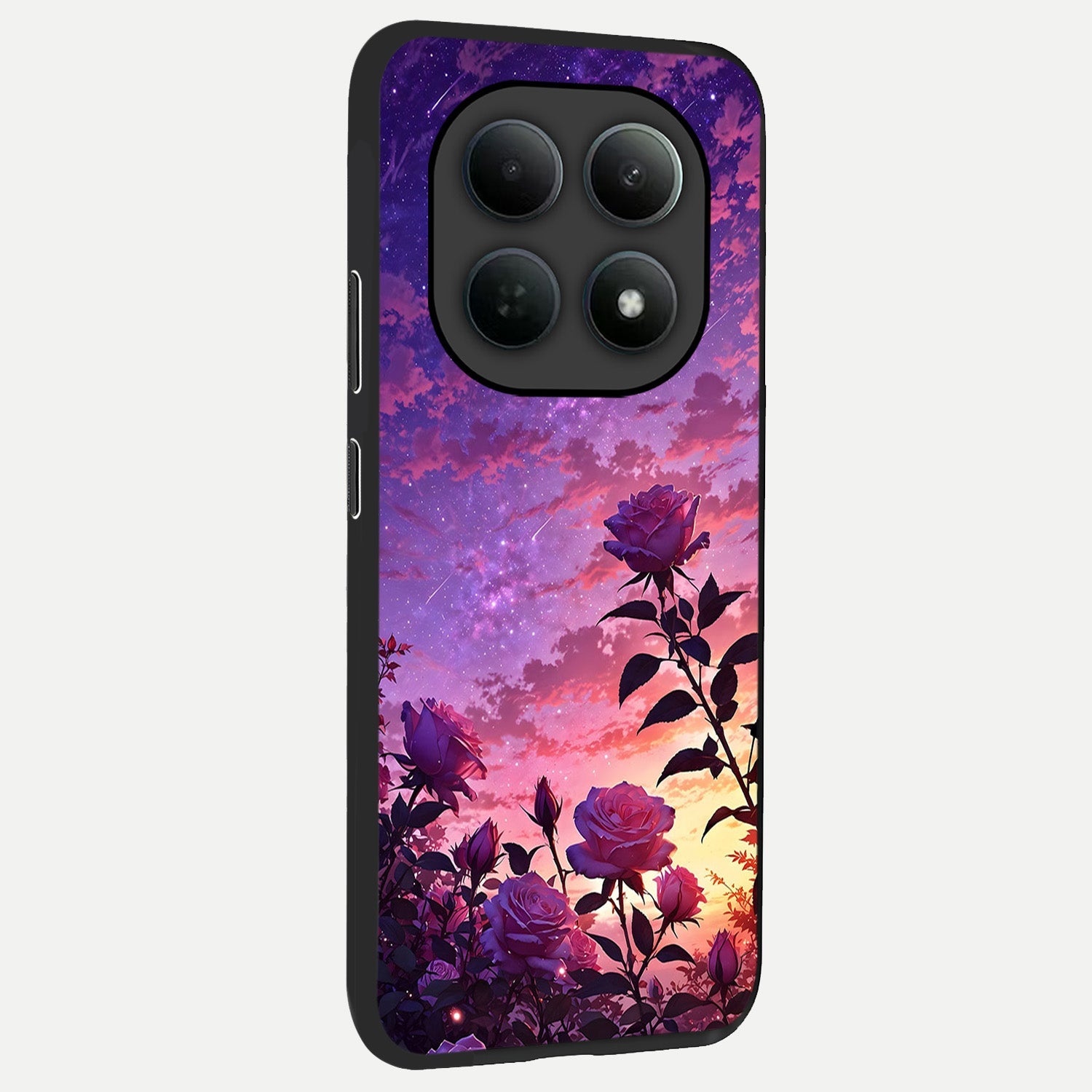  Starlit Rose Twilight back cover For Poco M8 Pro slim fit glass case with vibrant aesthetic design