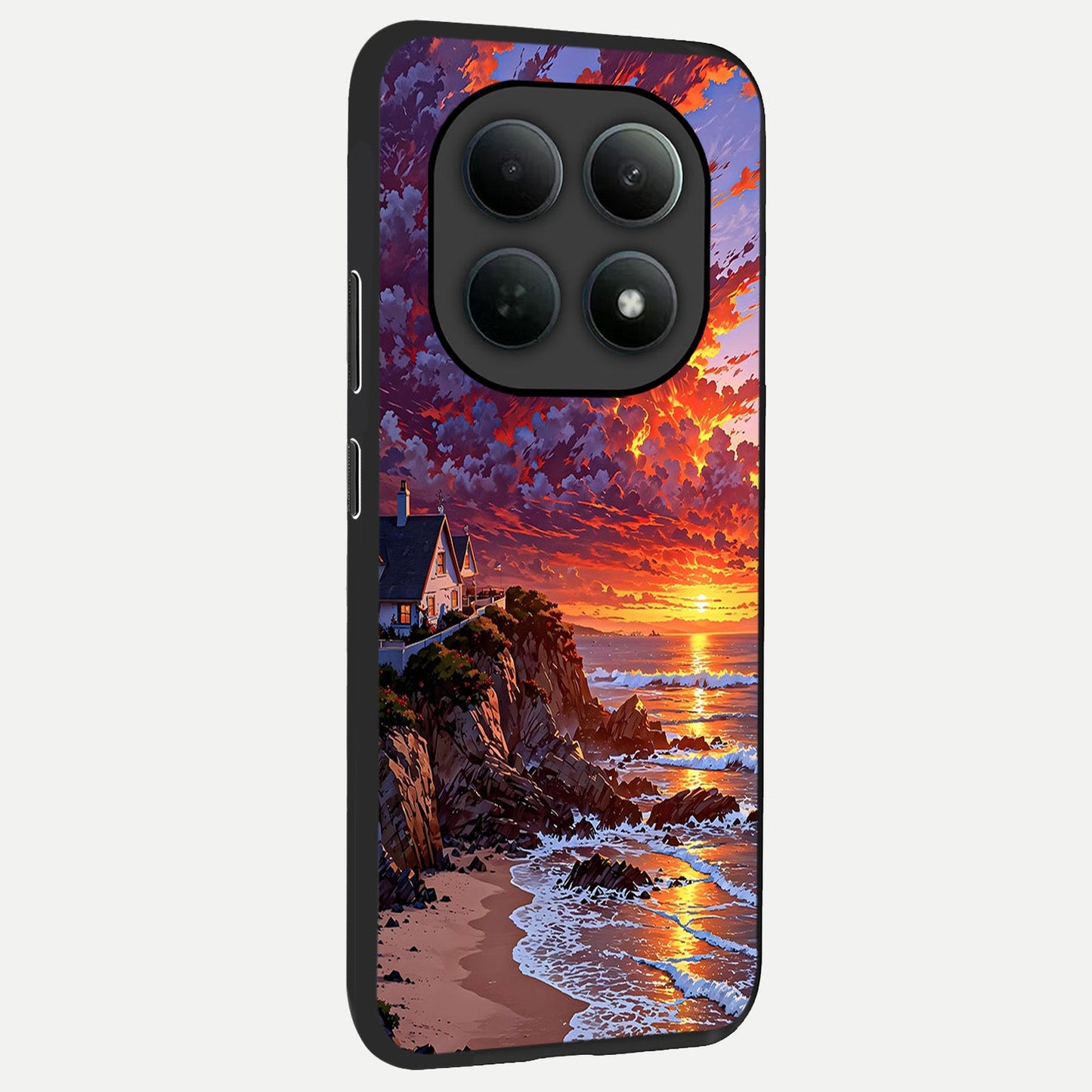  Sunset House By Sea back cover For Poco M8 Pro slim fit glass case with vibrant aesthetic design