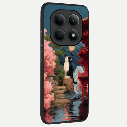  Temple Cat Scenery back cover For Poco M8 Pro slim fit glass case with vibrant aesthetic design