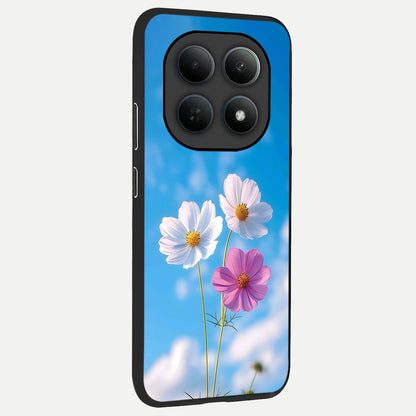  Tripple Flowers With Sky back cover For Poco M8 Pro slim fit glass case with vibrant aesthetic design
