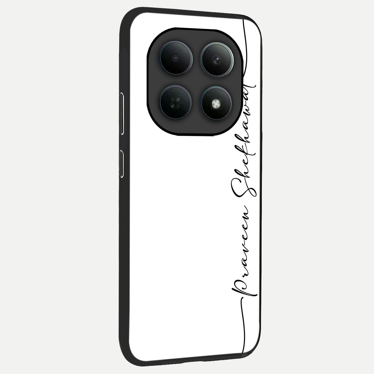  White Tune Custom Name back cover For Poco M8 Pro slim fit personalized glass case with aesthetic design