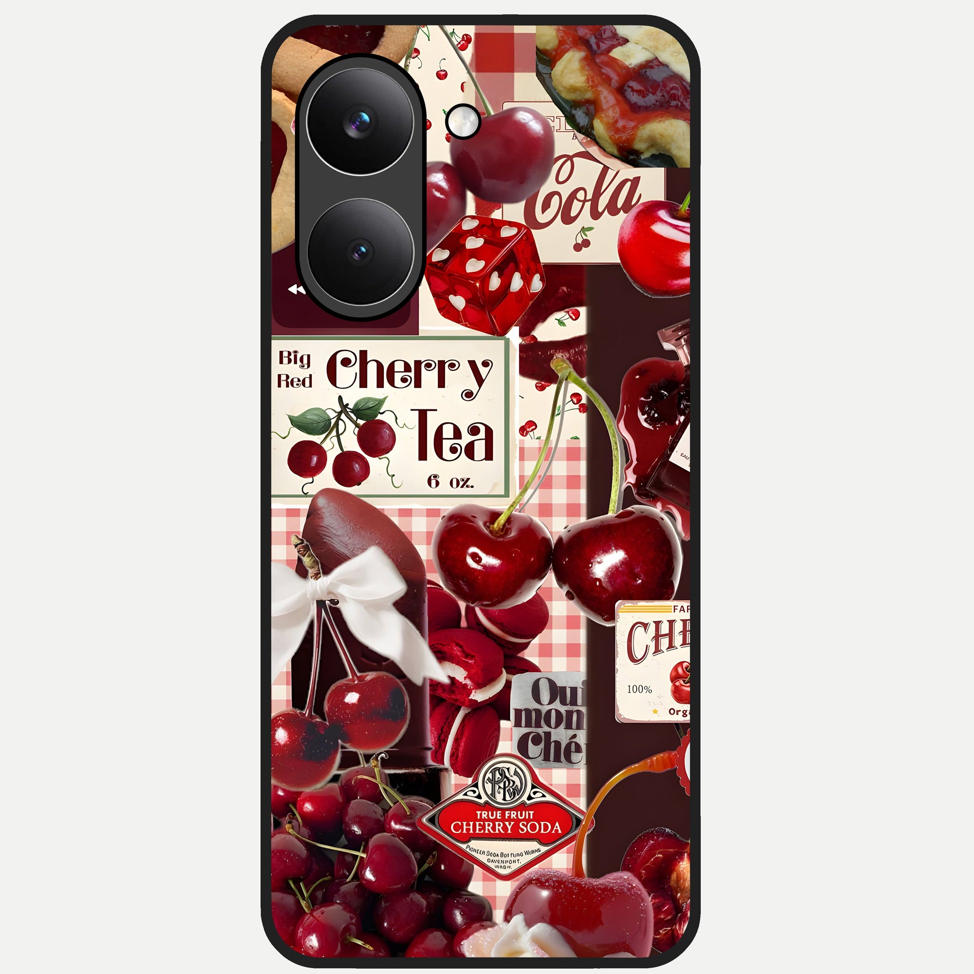  Aesthetic Cherry Tea Glass Case For Poco X8 Pro back cover – full design glossy printed glass finish