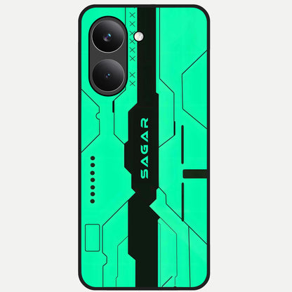  Aqua Tech CYBERPUNK Custom Name Glass Case For Poco X8 Pro back cover – full design glossy printed glass finish