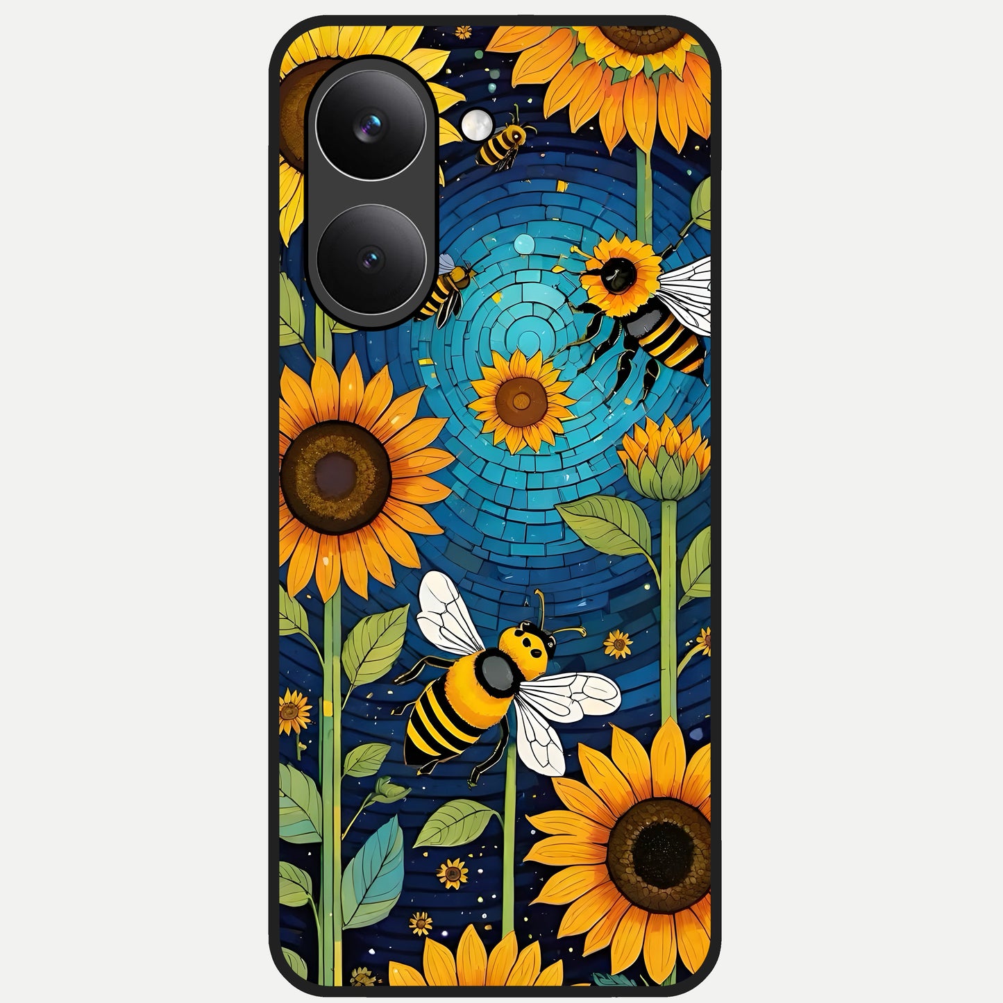  Bees And Sunflowers Glass Case For Poco X8 Pro back cover – full design glossy printed glass finish