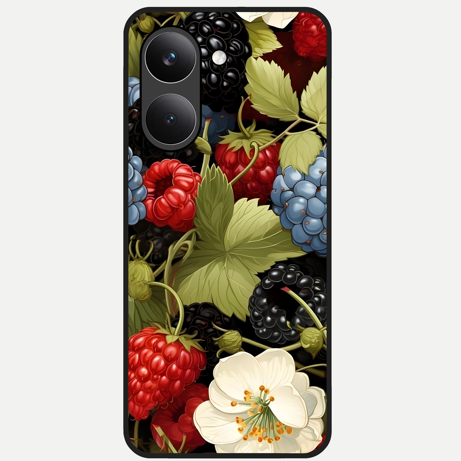  Berry Bloom Charm Glass Case For Poco X8 Pro back cover – full design glossy printed glass finish