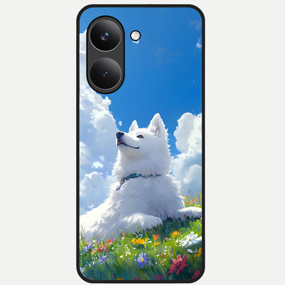  Blissful Cloud Pup Glass Case For Poco X8 Pro back cover – full design glossy printed glass finish