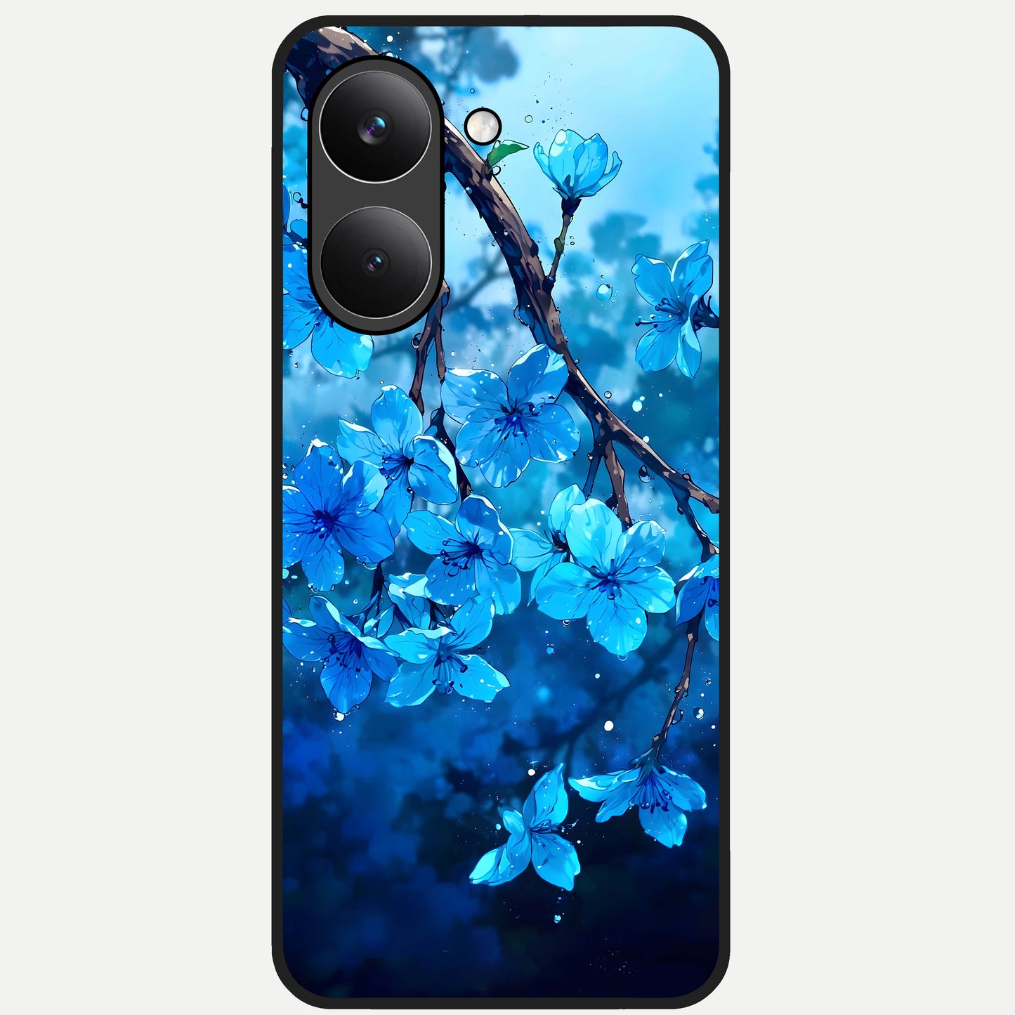  Blue Blossoms Branch Glass Case For Poco X8 Pro back cover – full design glossy printed glass finish