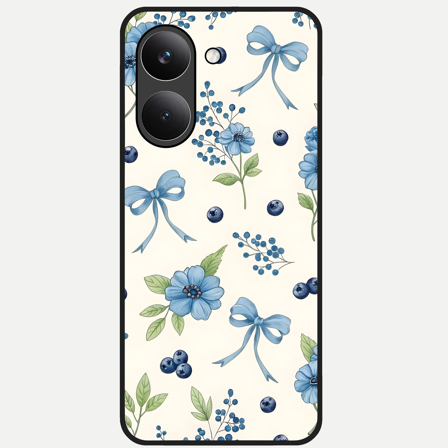  Blue Flower And Bow Glass Case For Poco X8 Pro back cover – full design glossy printed glass finish