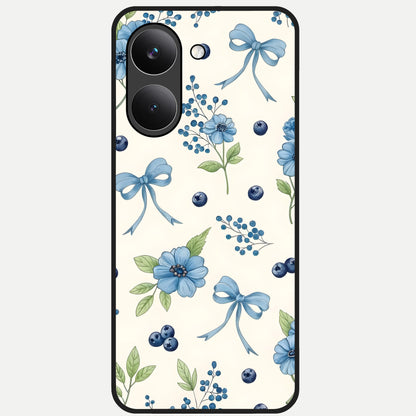  Blue Flower And Bow Glass Case For Poco X8 Pro back cover – full design glossy printed glass finish