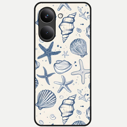  Blue Ocean Outline Glass Case For Poco X8 Pro back cover – full design glossy printed glass finish