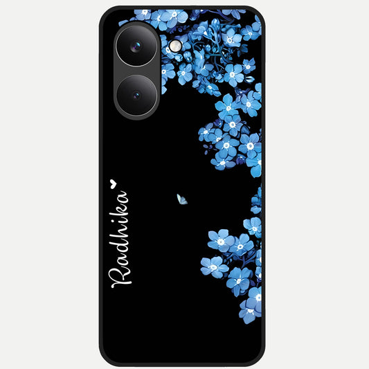  Blue Petal Dream Custom Name Glass Case For Poco X8 Pro back cover – full design glossy printed glass finish
