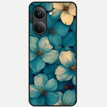 Blue Shade Floral Glass Case For Poco X8 Pro back cover – full design glossy printed glass finish