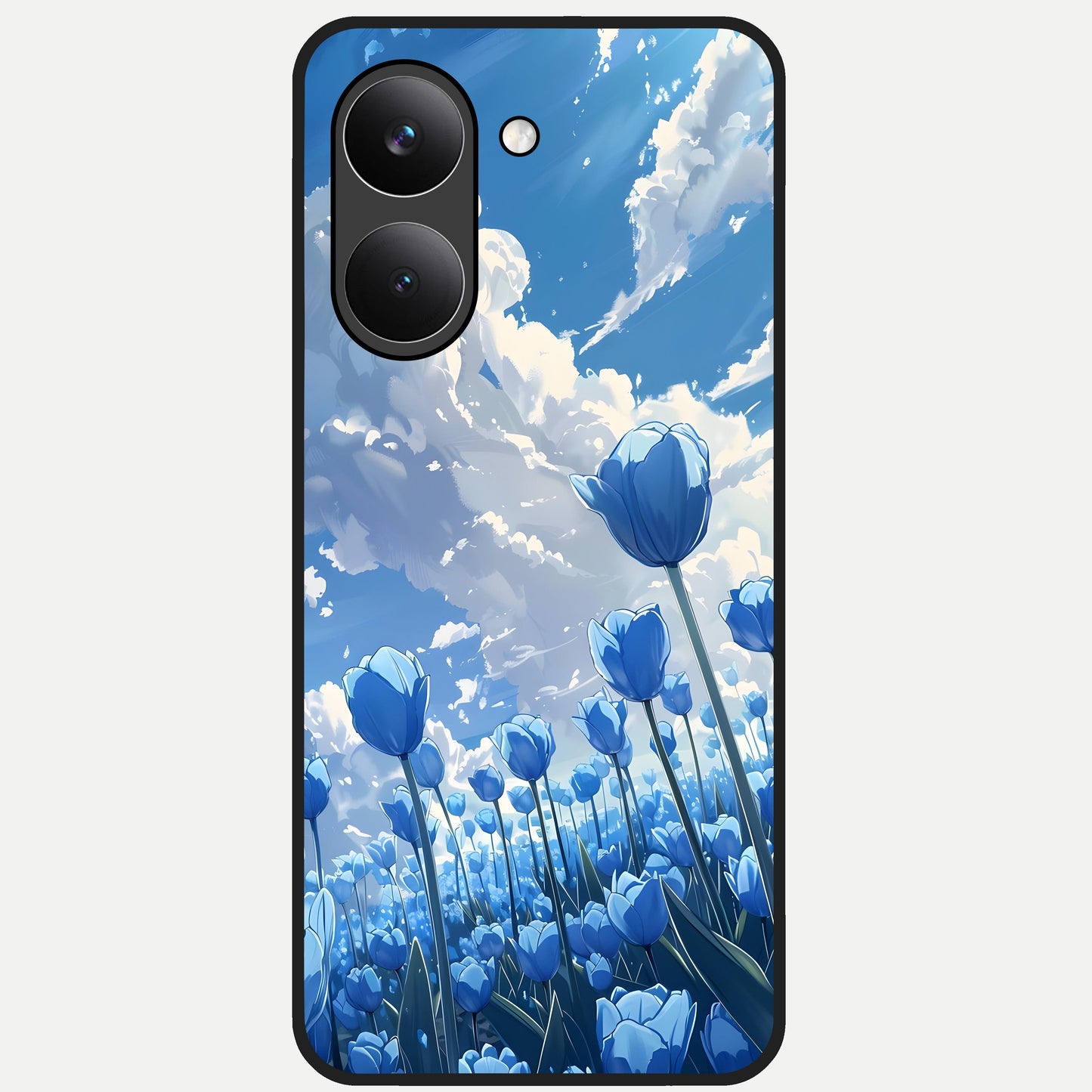  Blue Tulip Clouds Glass Case For Poco X8 Pro back cover – full design glossy printed glass finish