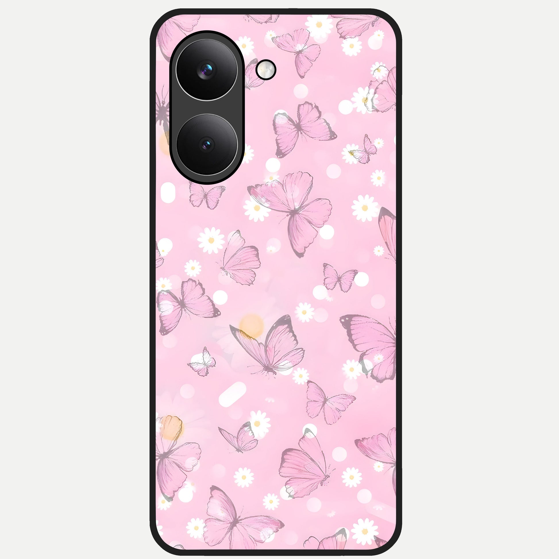  Blush Butterfly Garden Glass Case For Poco X8 Pro back cover – full design glossy printed glass finish