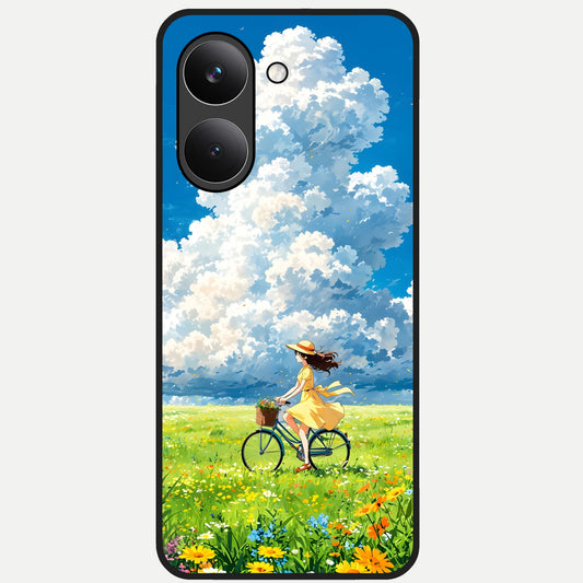  Breezy Meadow Ride Glass Case For Poco X8 Pro back cover – full design glossy printed glass finish