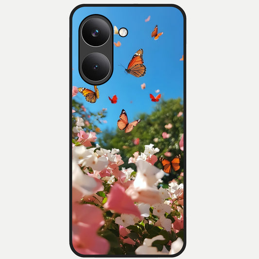  Butterflies In Bloom Sky Glass Case For Poco X8 Pro back cover – full design glossy printed glass finish