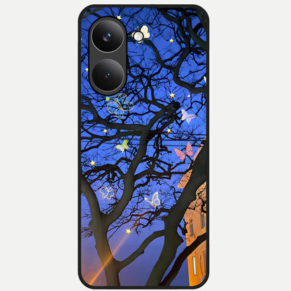  Butterfly Night Magic Glass Case For Poco X8 Pro back cover – full design glossy printed glass finish