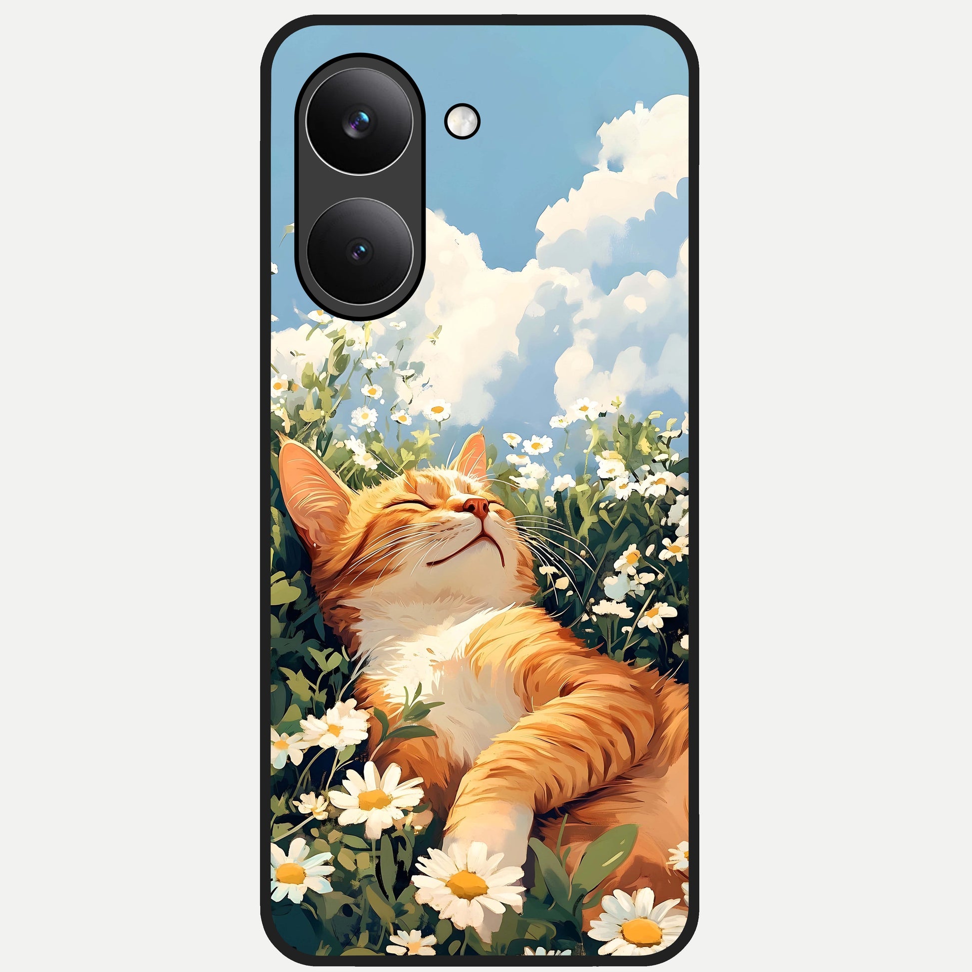  Cat And Flowers View Glass Case For Poco X8 Pro back cover – full design glossy printed glass finish