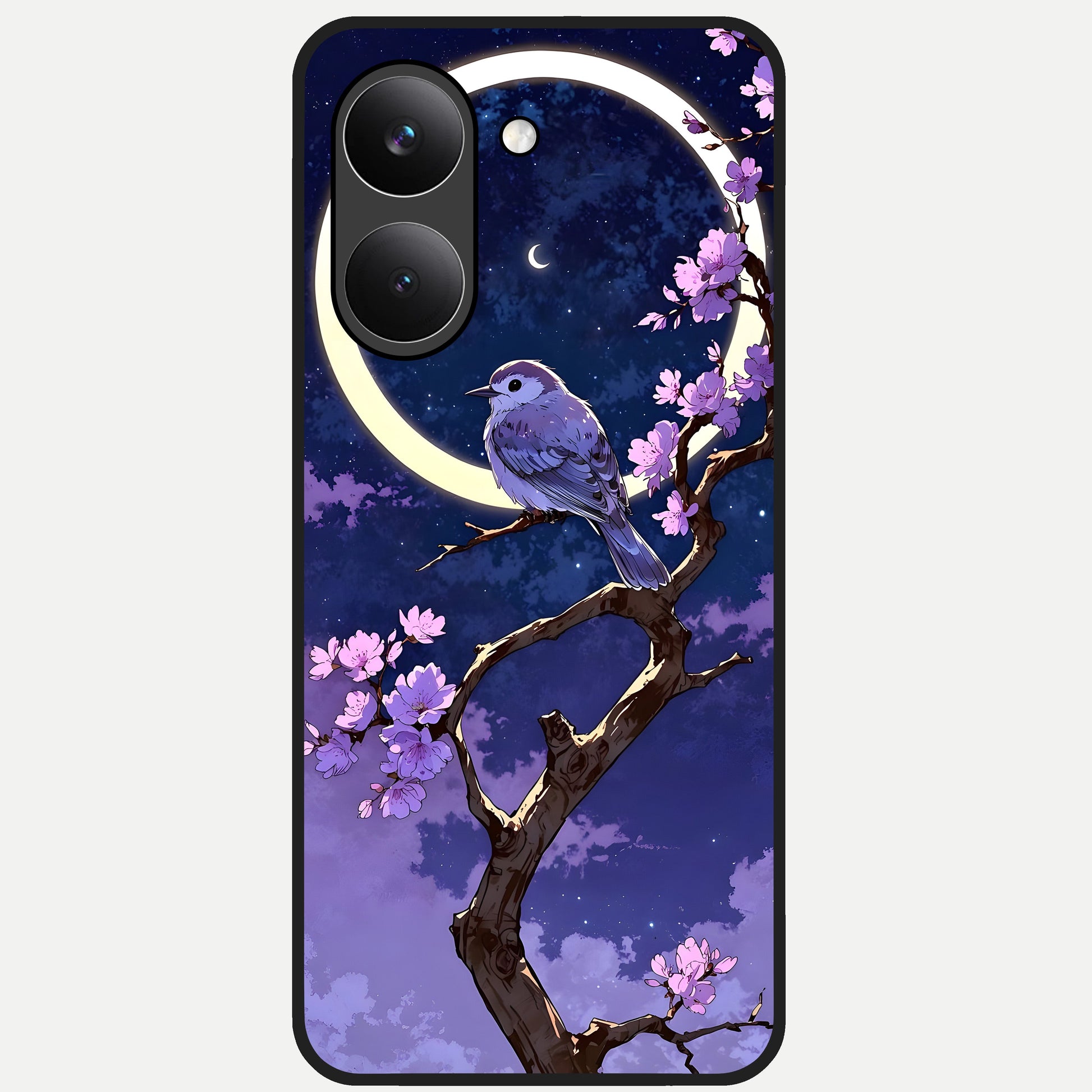  Celestial Bird Blossom Glass Case For Poco X8 Pro back cover – full design glossy printed glass finish