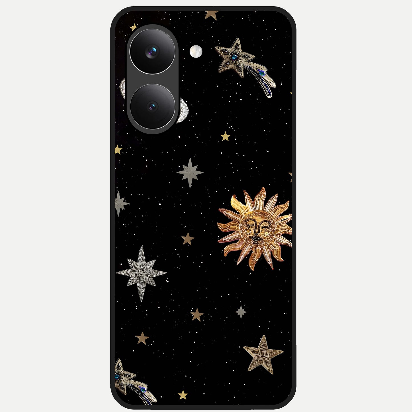  Celestial Moon With Stars Glass Case For Poco X8 Pro back cover – full design glossy printed glass finish