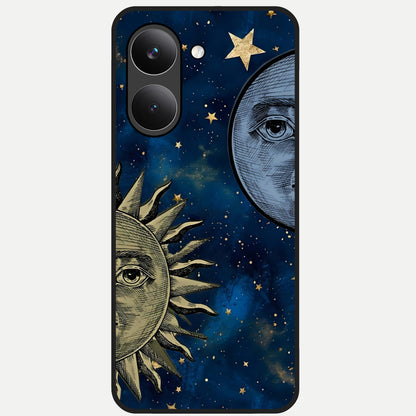  Celestial Moon With Sun Glass Case For Poco X8 Pro back cover – full design glossy printed glass finish