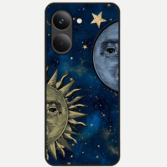  Celestial Moon With Sun Glass Case For Poco X8 Pro back cover – full design glossy printed glass finish