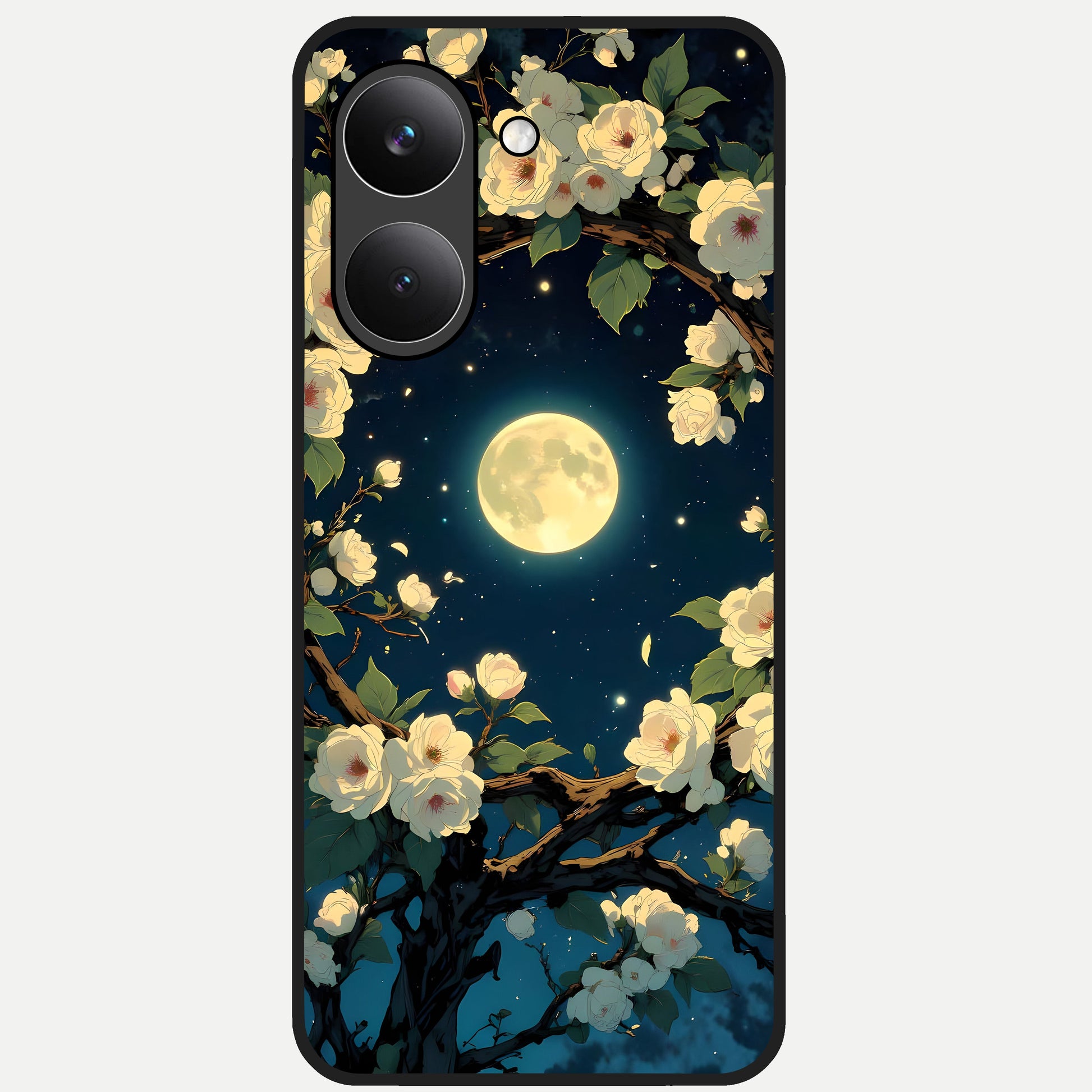  Celestial Moon And Flower Glass Case For Poco X8 Pro back cover – full design glossy printed glass finish
