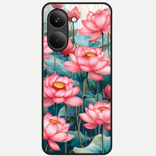  Celestial Pink Lotus Glass Case For Poco X8 Pro back cover – full design glossy printed glass finish