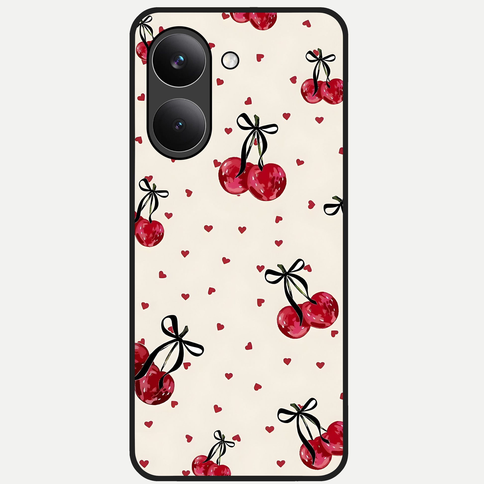  Cherry Heart Bow Glass Case For Poco X8 Pro back cover – full design glossy printed glass finish