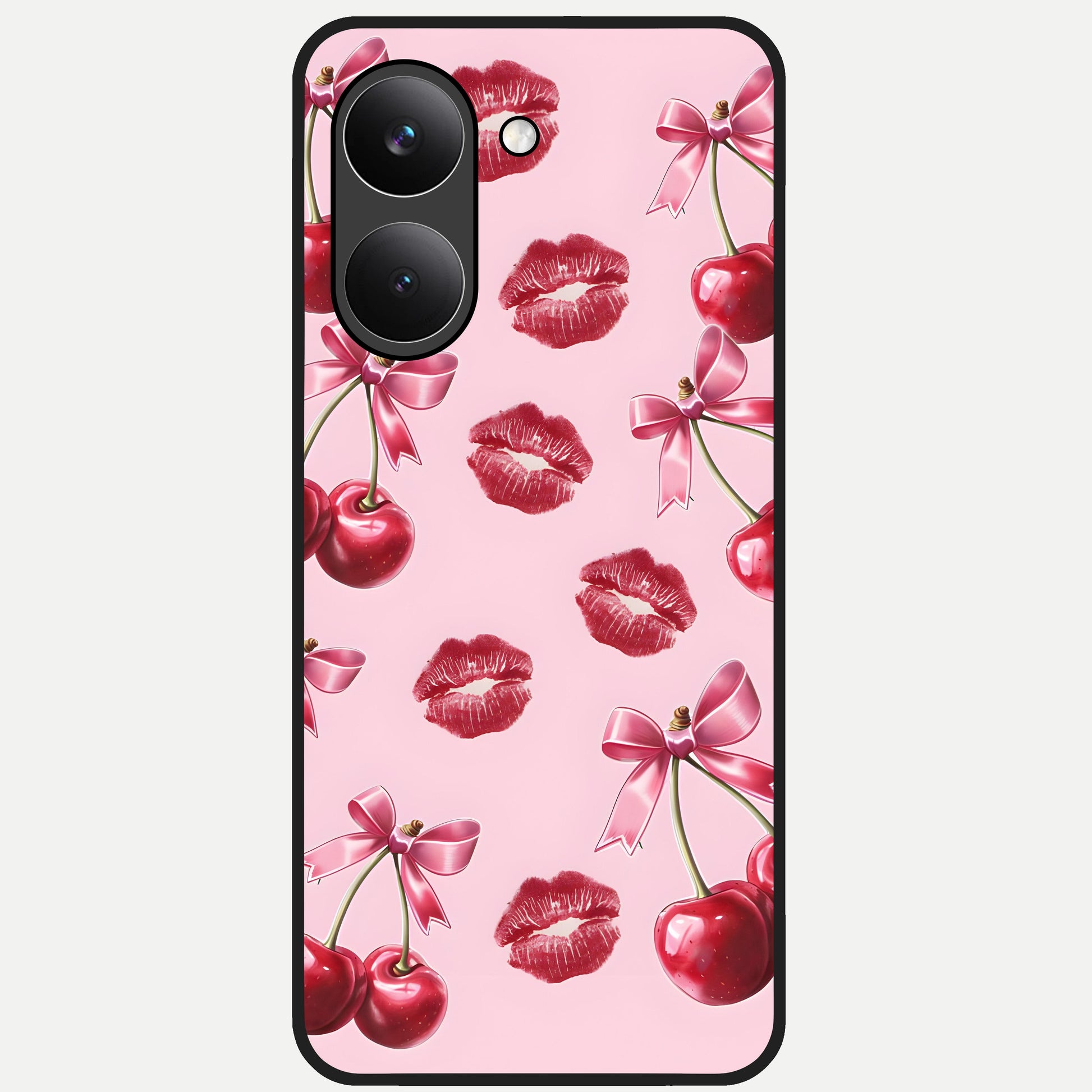  Cherry With Lips Glass Case For Poco X8 Pro back cover – full design glossy printed glass finish