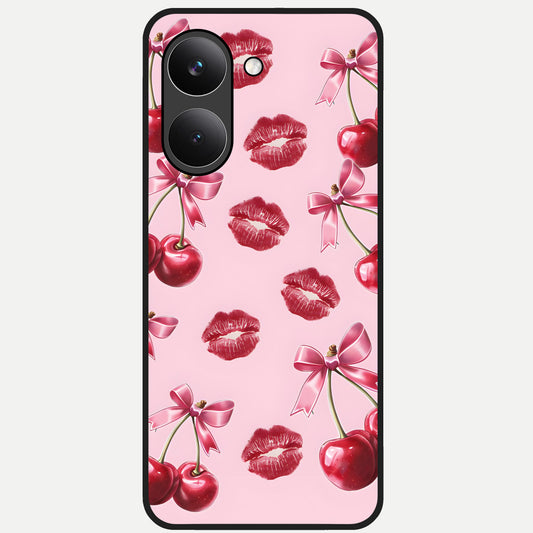  Cherry With Lips Glass Case For Poco X8 Pro back cover – full design glossy printed glass finish